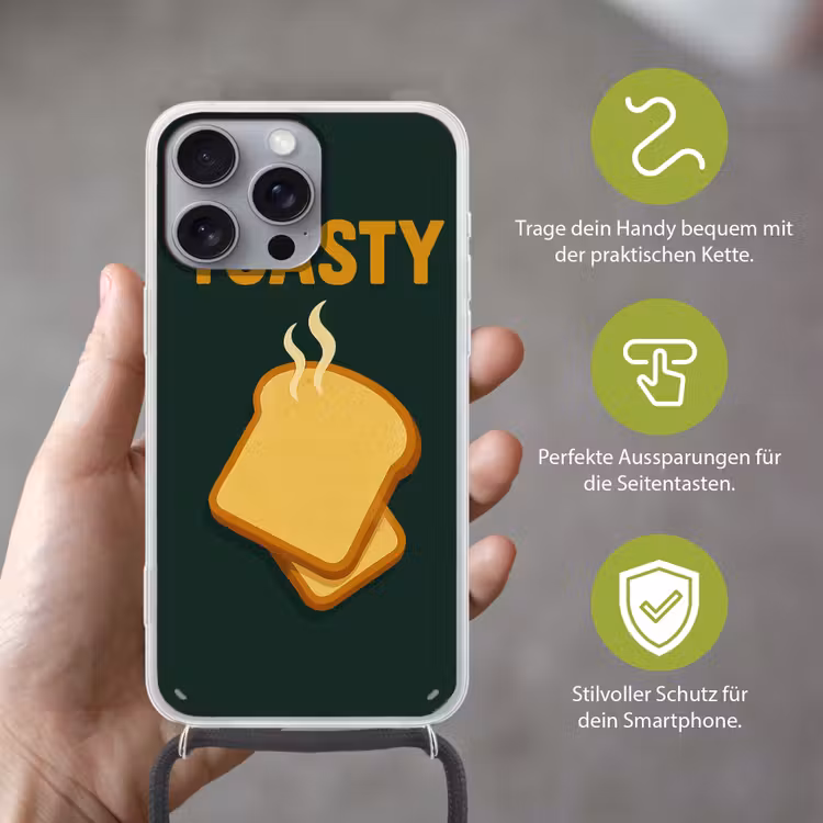 Brood - Tosti - Groen - Minimalistisch Hoesje iPhone 16 Pro Max met koord klein -sfeer2_DE