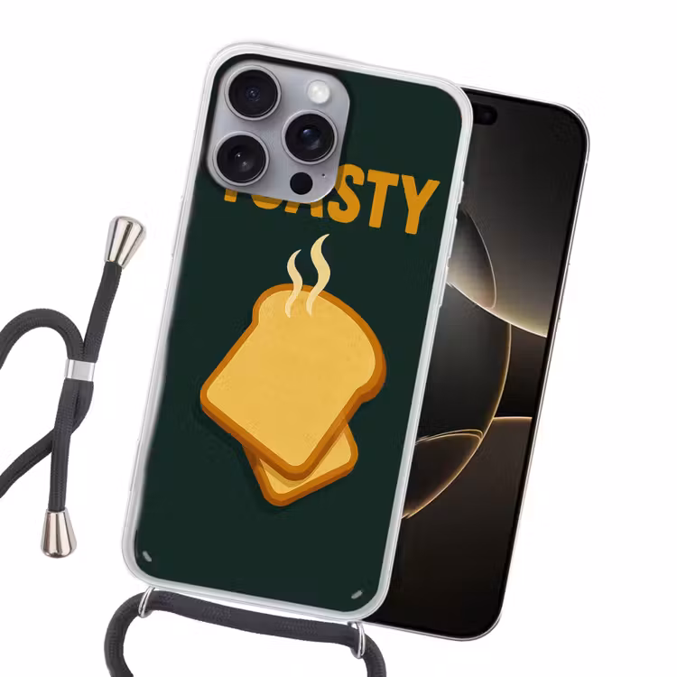 Brood - Tosti - Groen - Minimalistisch Hoesje iPhone 16 Pro Max met koord klein -sfeer1