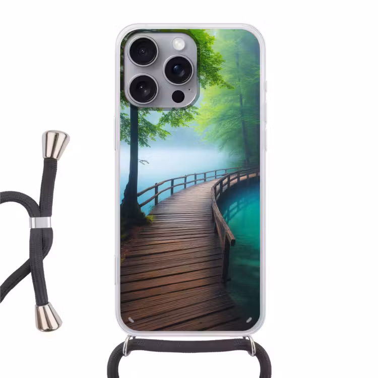 Brug - Water - Rivier - Bos Hoesje iPhone 16 Pro Max met koord klein -3d