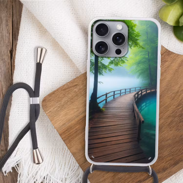 Brug - Water - Rivier - Bos Hoesje iPhone 16 Pro Max met koord klein -sfeer4