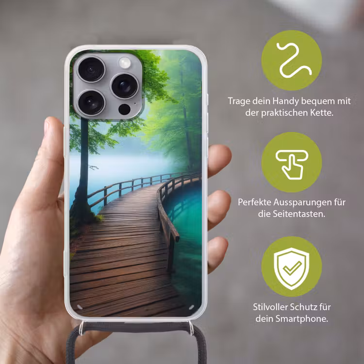 Brug - Water - Rivier - Bos Hoesje iPhone 16 Pro Max met koord klein -sfeer2_DE