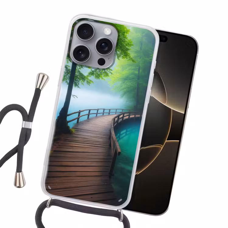 Brug - Water - Rivier - Bos Hoesje iPhone 16 Pro Max met koord klein -sfeer1