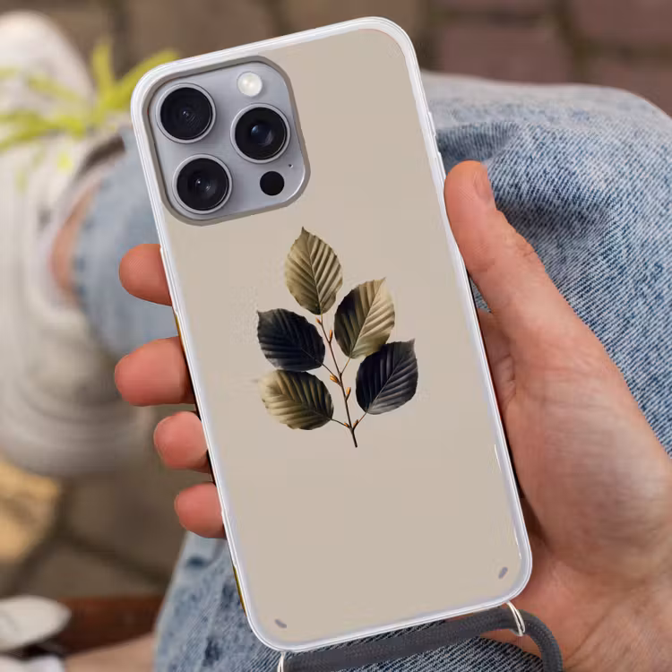Beukenbladeren - Bruin - Groen - neutraal Hoesje iPhone 16 Pro Max met koord klein -sfeer3