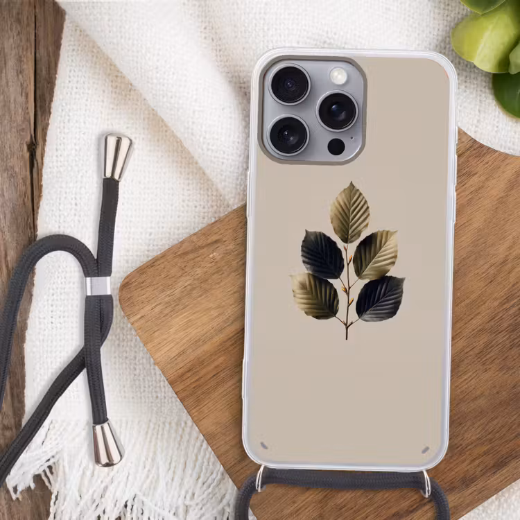 Beukenbladeren - Bruin - Groen - neutraal Hoesje iPhone 16 Pro Max met koord klein -sfeer4