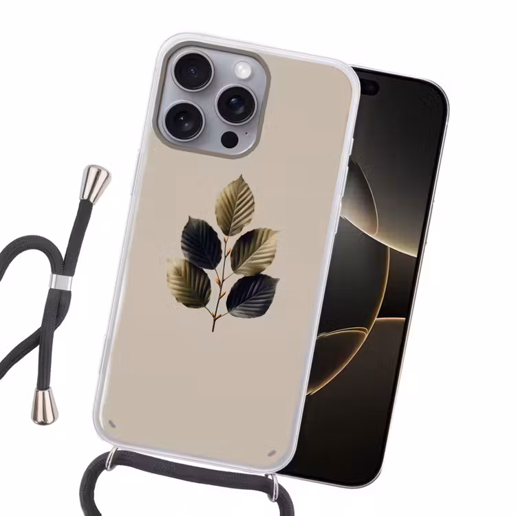 Beukenbladeren - Bruin - Groen - neutraal Hoesje iPhone 16 Pro Max met koord klein -sfeer1
