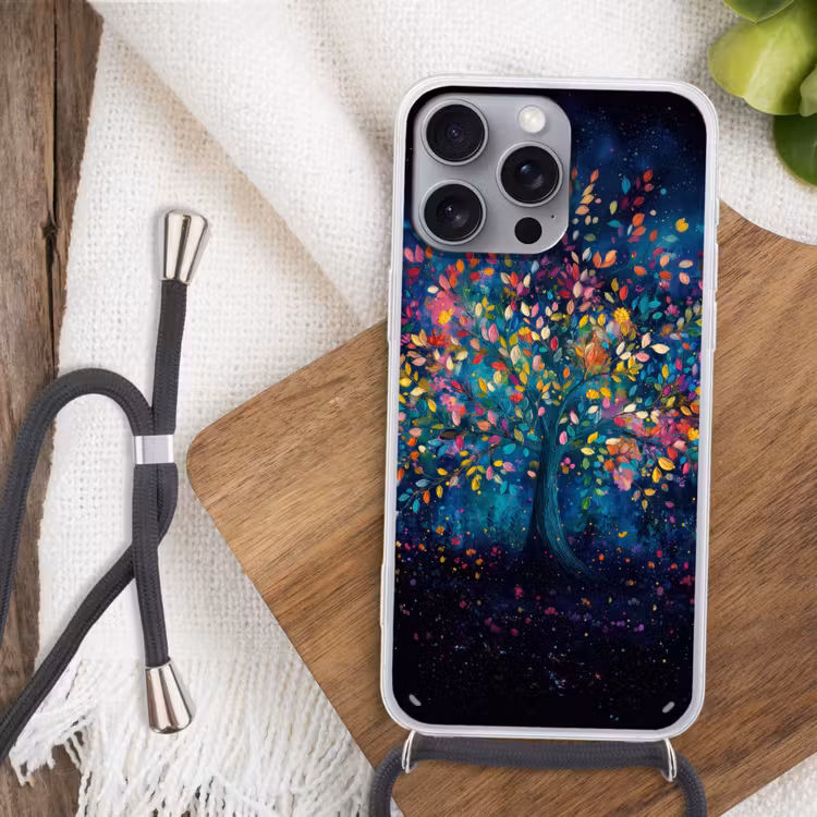Kleurrijk - Boom - Magisch - Abstract Hoesje iPhone 16 Pro Max met koord klein -sfeer4