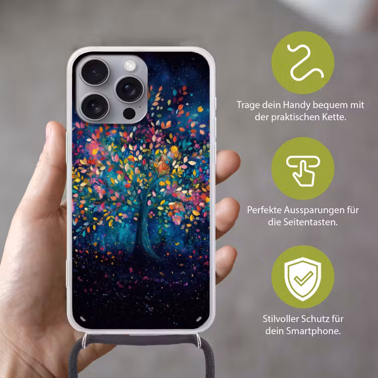 Kleurrijk - Boom - Magisch - Abstract Hoesje iPhone 16 Pro Max met koord klein -sfeer2_DE
