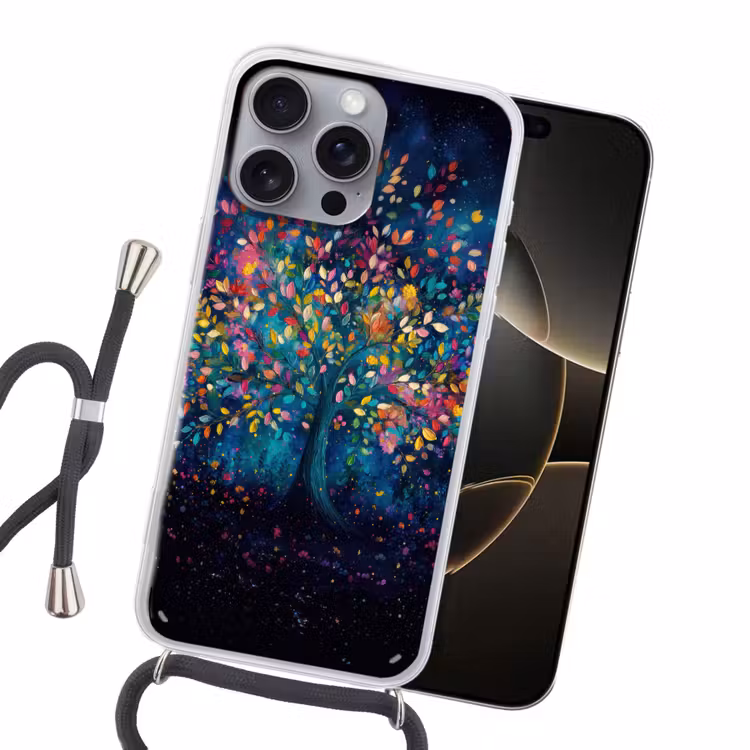 Kleurrijk - Boom - Magisch - Abstract Hoesje iPhone 16 Pro Max met koord klein -sfeer1