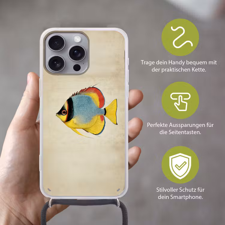 Kleurrijk - Vis - Schubben - Illustratie Hoesje iPhone 16 Pro Max met koord klein -sfeer2_DE