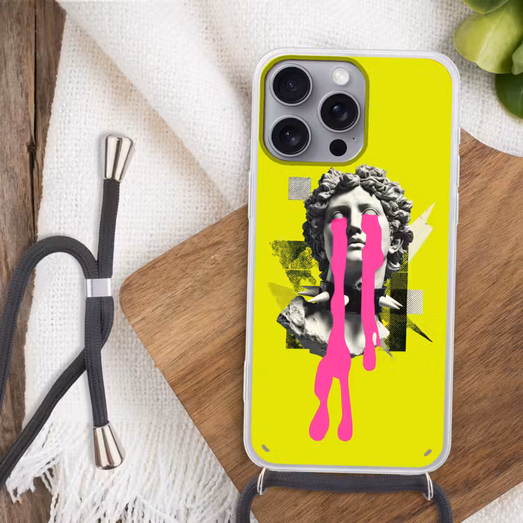 Buste - Verf - Geel Hoesje iPhone 16 Pro Max met koord klein -sfeer4