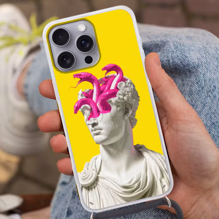 Buste - Slangen - Geel Hoesje iPhone 16 Pro Max met koord klein -sfeer3