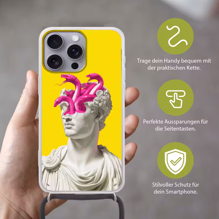 Buste - Slangen - Geel Hoesje iPhone 16 Pro Max met koord klein -sfeer2_DE