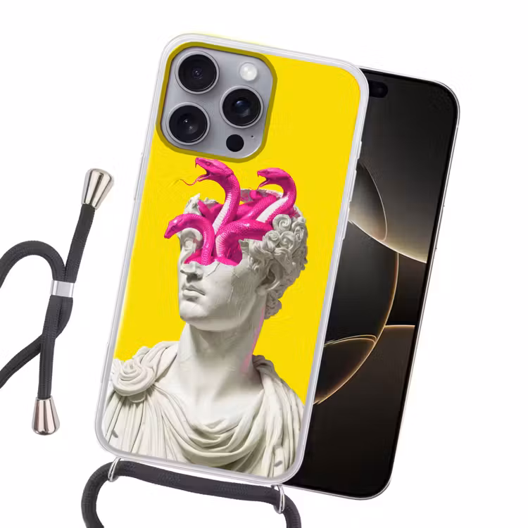 Buste - Slangen - Geel Hoesje iPhone 16 Pro Max met koord klein -sfeer1