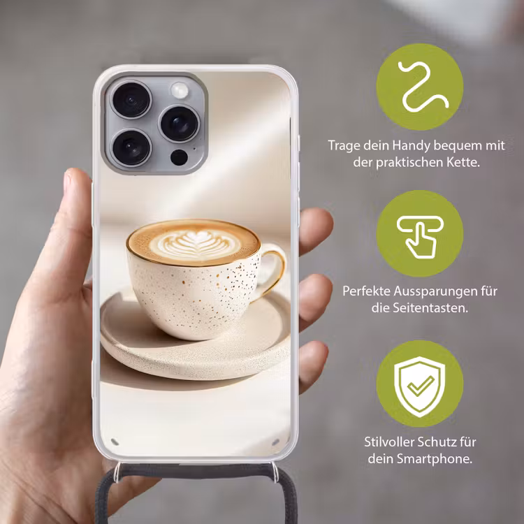 Cappuccino - Schuim - Schotel - Beige Hoesje iPhone 16 Pro Max met koord klein -sfeer2_DE