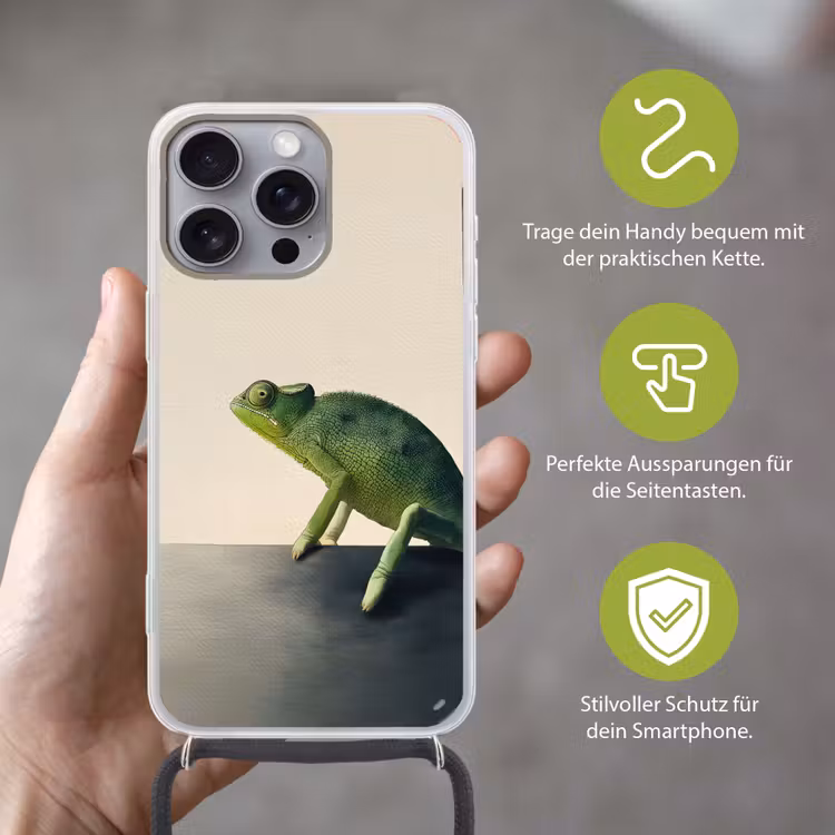 Kameleon - Groen - Minimalistisch Hoesje iPhone 16 Pro Max met koord klein -sfeer2_DE