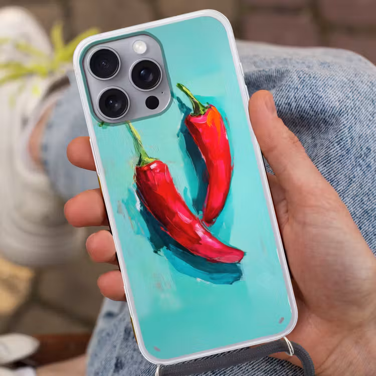 Chilipepers - Geverfd - Rood Hoesje iPhone 16 Pro Max met koord klein -sfeer3