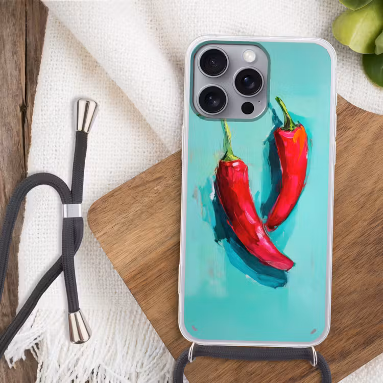 Chilipepers - Geverfd - Rood Hoesje iPhone 16 Pro Max met koord klein -sfeer4