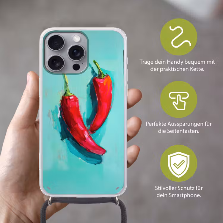 Chilipepers - Geverfd - Rood Hoesje iPhone 16 Pro Max met koord klein -sfeer2_DE