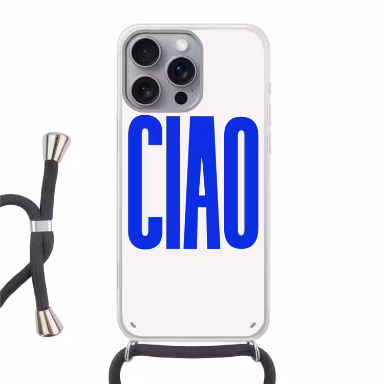 Ciao - Hoofdletters - Blauw - Minimalistisch Hoesje iPhone 16 Pro Max met koord klein -3d