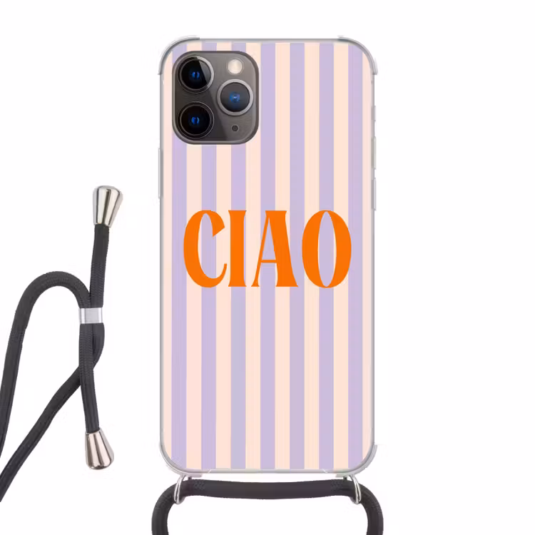Ciao - Quote - Pastel - Strepen Hoesje iPhone 12 Pro met koord klein -3d