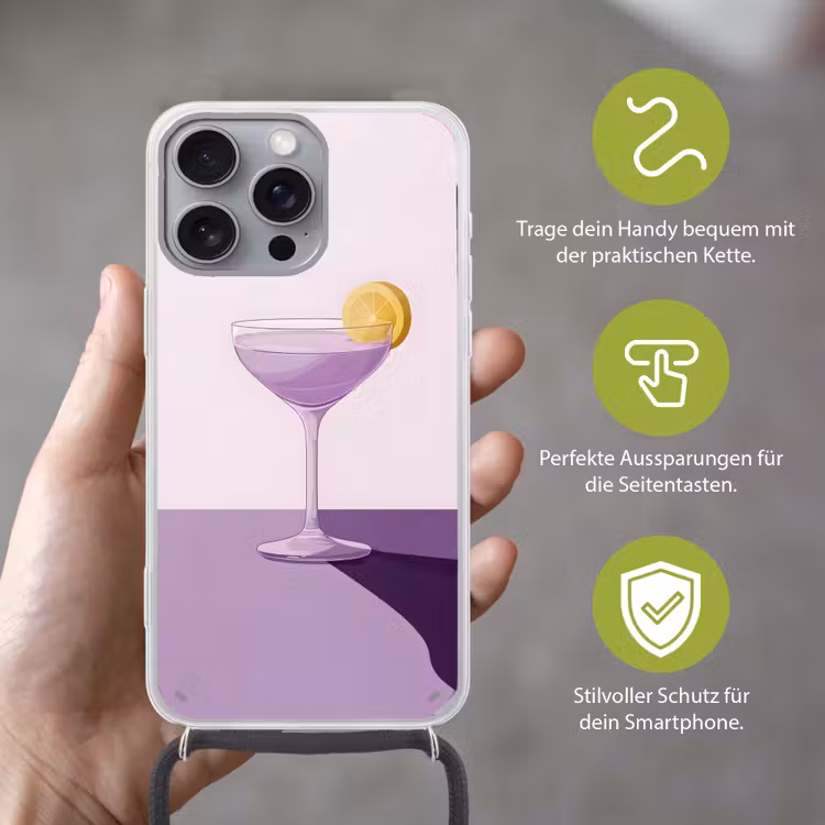 Cocktail - Paars - Minimalistisch - Citroen Hoesje iPhone 16 Pro Max met koord klein -sfeer2_DE