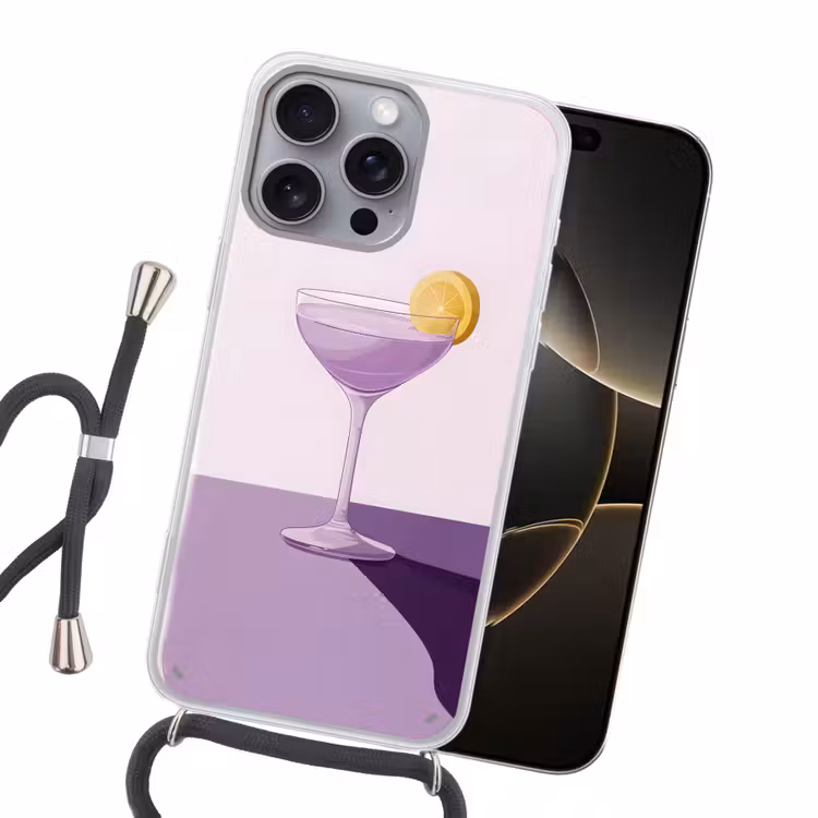 Cocktail - Paars - Minimalistisch - Citroen Hoesje iPhone 16 Pro Max met koord klein -sfeer1