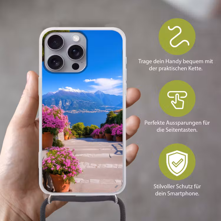 Lake Como - Italië - Landschap Hoesje iPhone 16 Pro Max met koord klein -sfeer2_DE