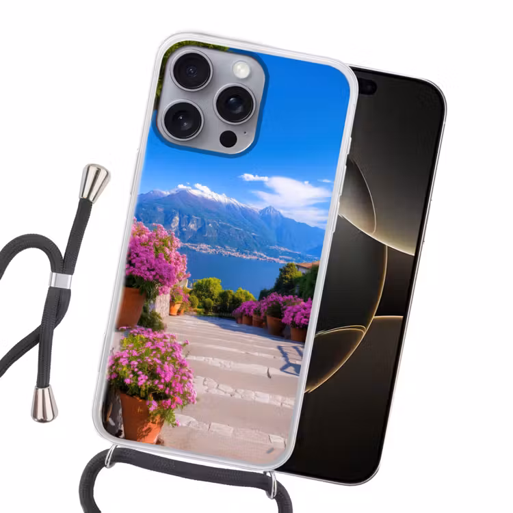 Lake Como - Italië - Landschap Hoesje iPhone 16 Pro Max met koord klein -sfeer1