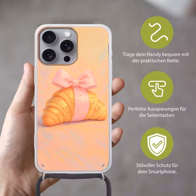 Croissant - Strik - Roze Hoesje iPhone 16 Pro Max met koord klein -sfeer2_DE