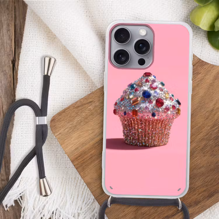 Cupcake - Kleurrijk - Edelstenen Hoesje iPhone 16 Pro Max met koord klein -sfeer4