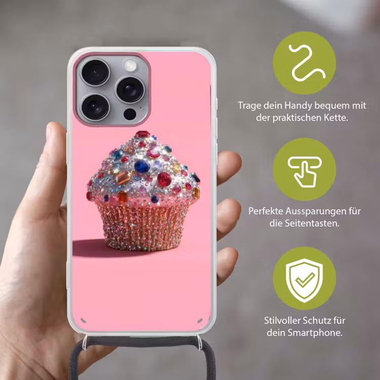 Cupcake - Kleurrijk - Edelstenen Hoesje iPhone 16 Pro Max met koord klein -sfeer2_DE