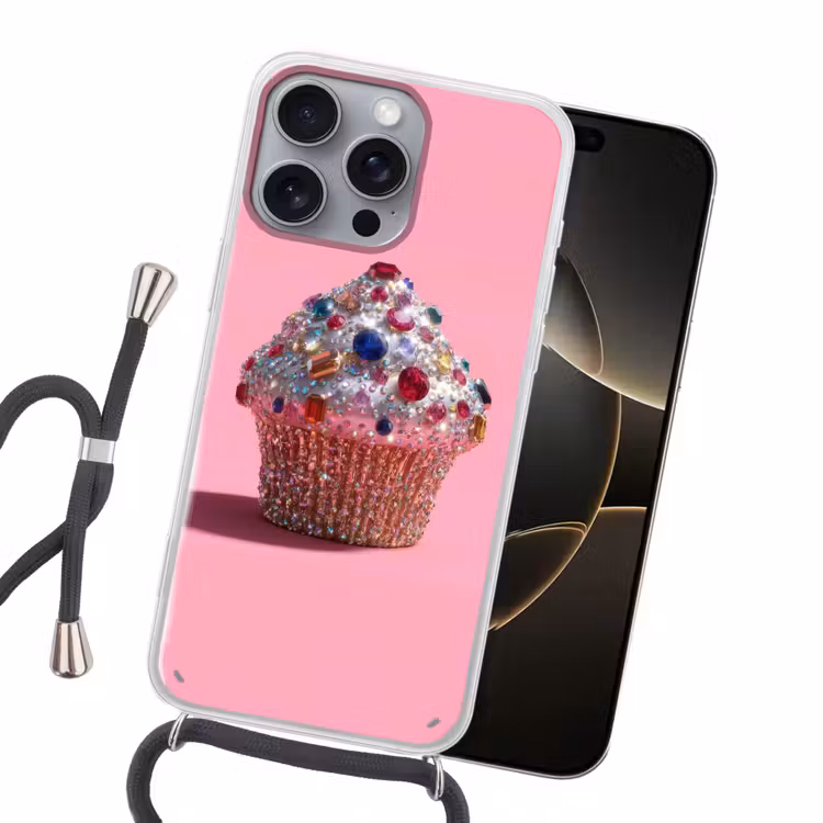 Cupcake - Kleurrijk - Edelstenen Hoesje iPhone 16 Pro Max met koord klein -sfeer1