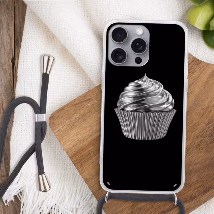 Cupcake - Luxueus - Zilver Hoesje iPhone 16 Pro Max met koord klein -sfeer4