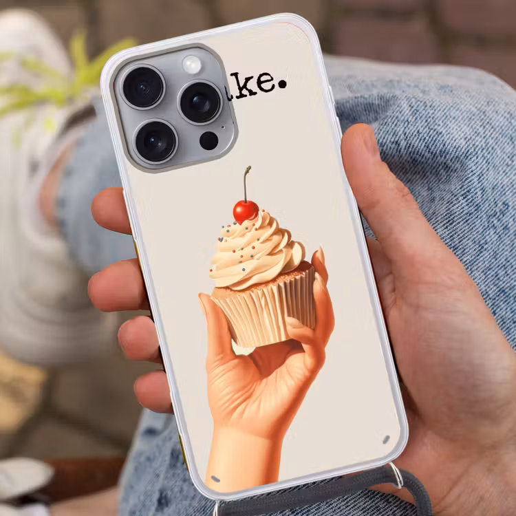 Cupcake - Zoet - Kers Hoesje iPhone 16 Pro Max met koord klein -sfeer3
