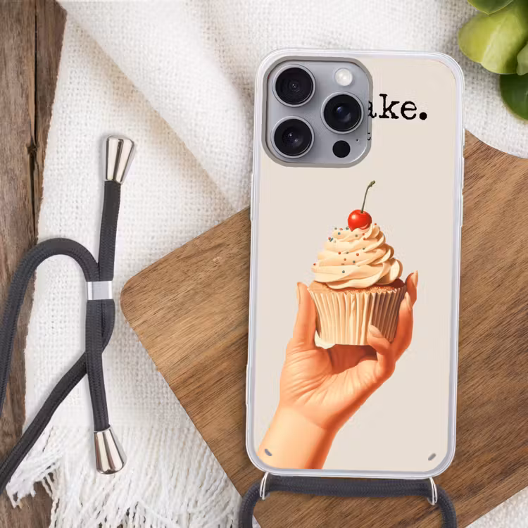 Cupcake - Zoet - Kers Hoesje iPhone 16 Pro Max met koord klein -sfeer4