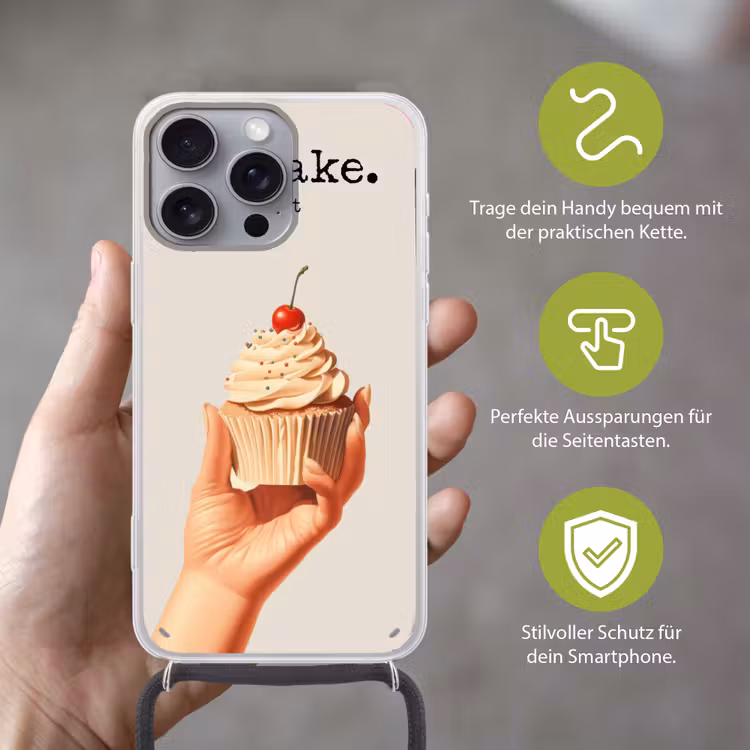 Cupcake - Zoet - Kers Hoesje iPhone 16 Pro Max met koord klein -sfeer2_DE