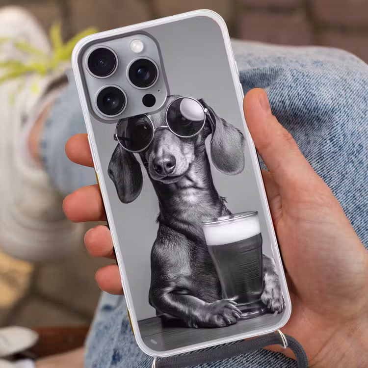 Teckel - Bier - Glas - Bril Hoesje iPhone 16 Pro Max met koord klein -sfeer3