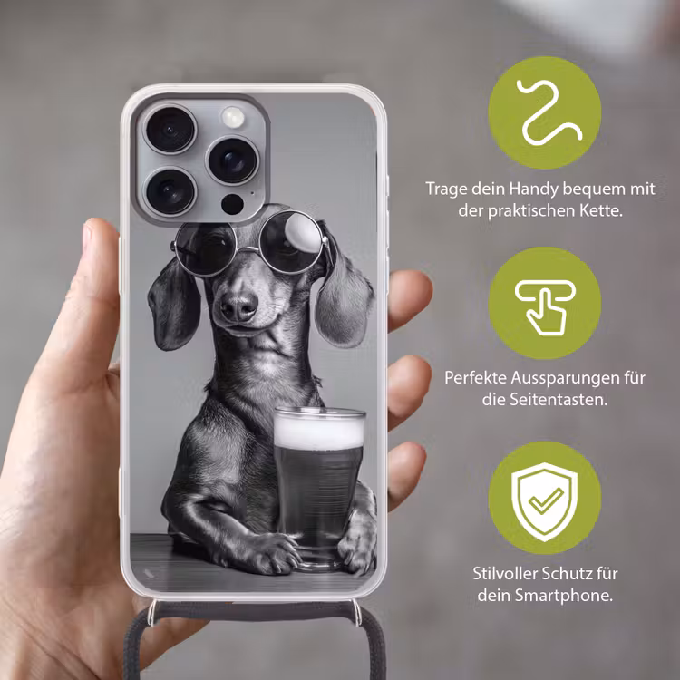Teckel - Bier - Glas - Bril Hoesje iPhone 16 Pro Max met koord klein -sfeer2_DE