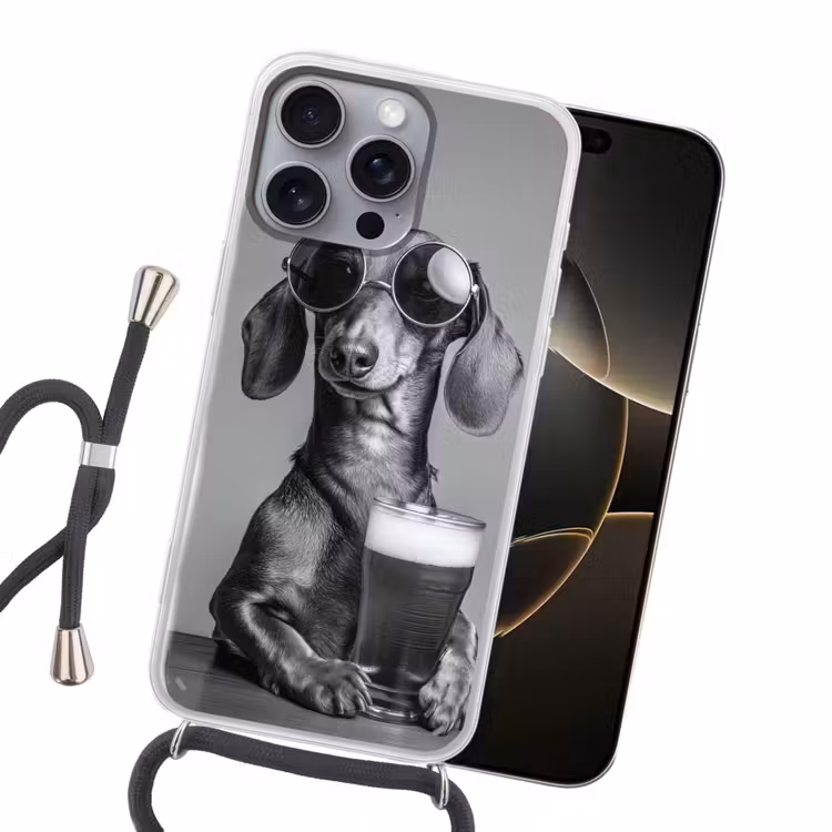 Teckel - Bier - Glas - Bril Hoesje iPhone 16 Pro Max met koord klein -sfeer1