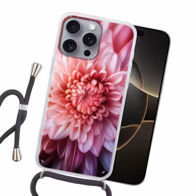 Dahlia - Bloem - Close up - Roze Hoesje iPhone 16 Pro Max met koord klein -sfeer1