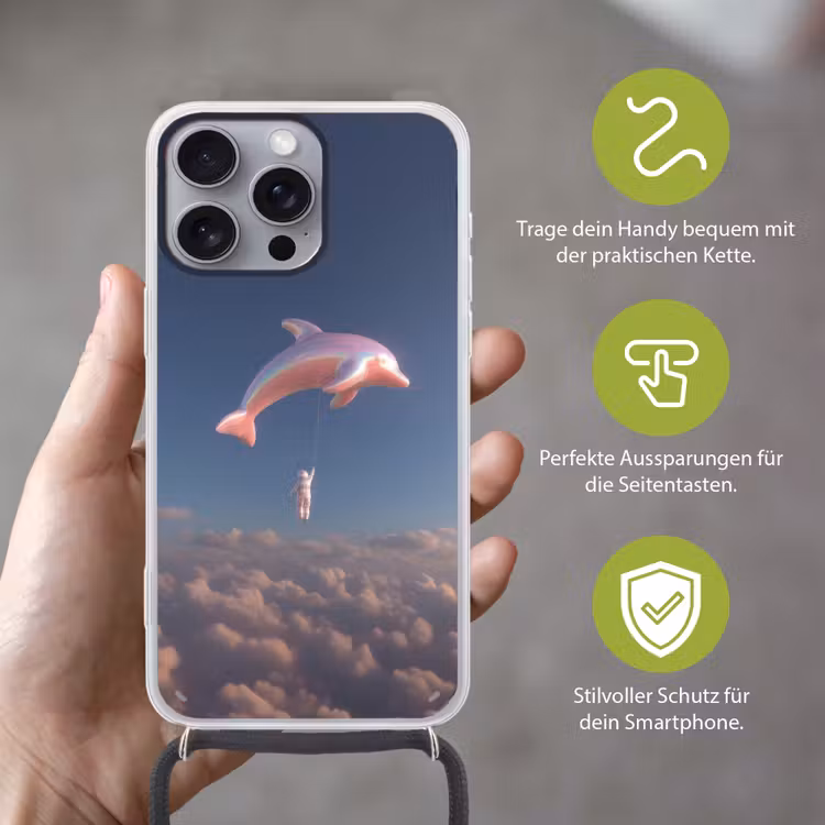 Dolfijn - Roze - Astronaut Hoesje iPhone 16 Pro Max met koord klein -sfeer2_DE