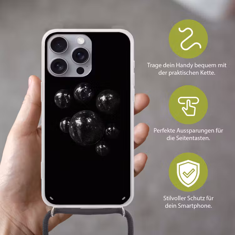 Discoballen - Minimalistisch - Zwart Hoesje iPhone 16 Pro Max met koord klein -sfeer2_DE