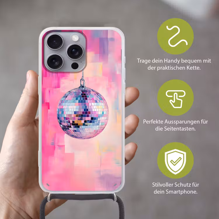 Discobal - Pink - Verf Hoesje iPhone 16 Pro Max met koord klein -sfeer2_DE