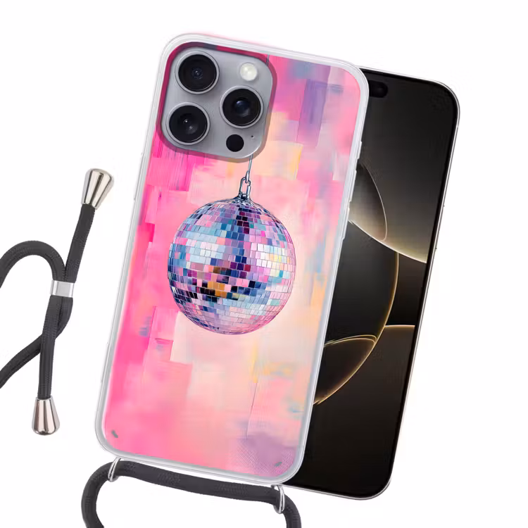 Discobal - Pink - Verf Hoesje iPhone 16 Pro Max met koord klein -sfeer1