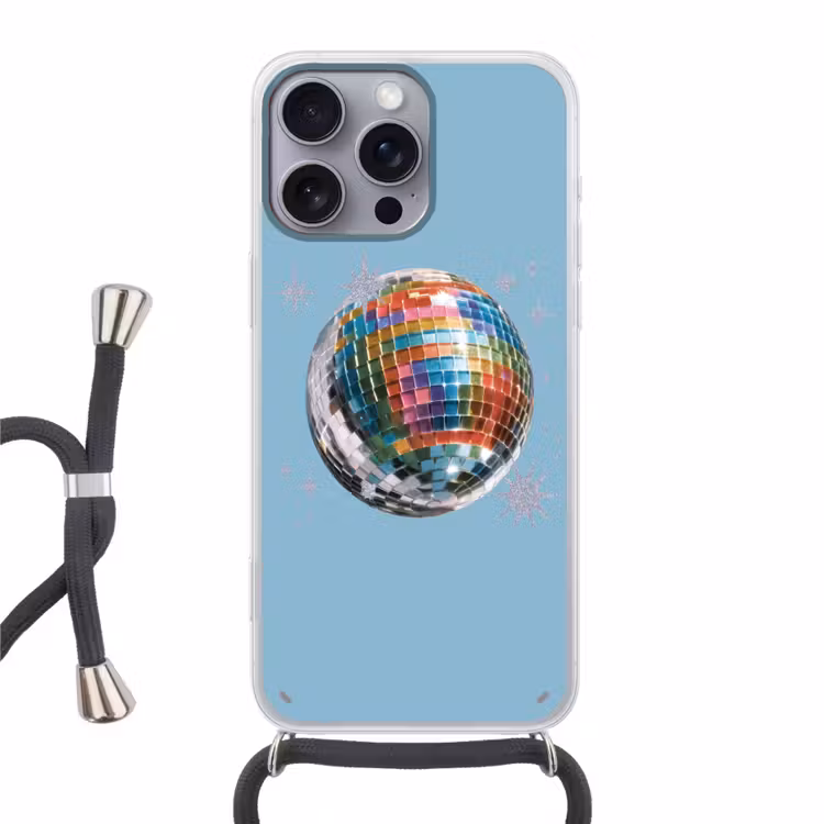 Discobal - Glinsterende sterren - Regenboog Hoesje iPhone 16 Pro Max met koord klein -3d