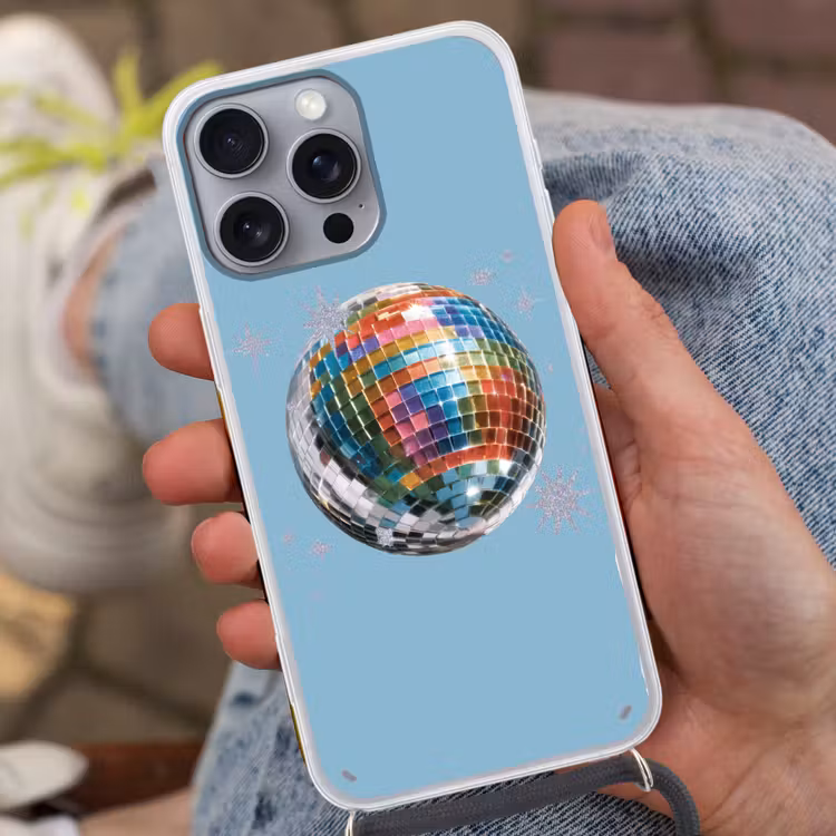 Discobal - Glinsterende sterren - Regenboog Hoesje iPhone 16 Pro Max met koord klein -sfeer3