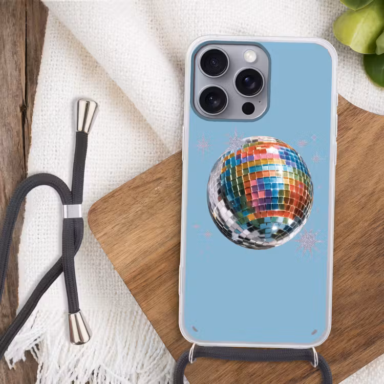 Discobal - Glinsterende sterren - Regenboog Hoesje iPhone 16 Pro Max met koord klein -sfeer4
