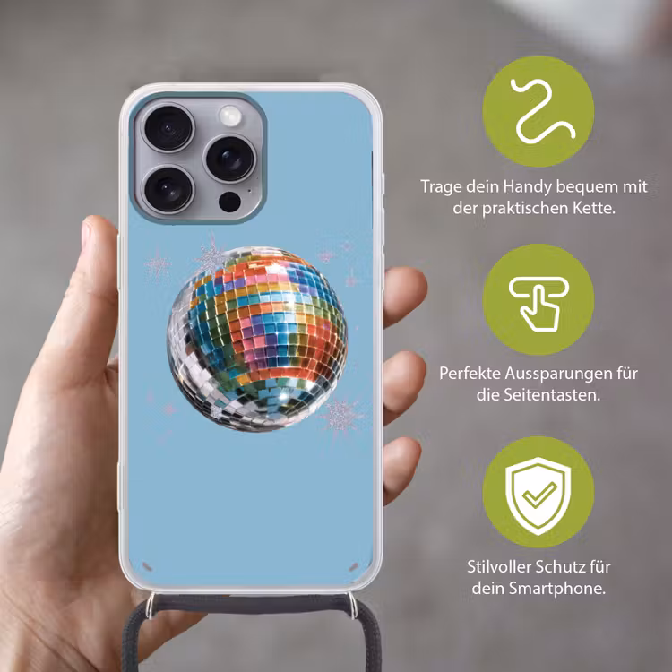 Discobal - Glinsterende sterren - Regenboog Hoesje iPhone 16 Pro Max met koord klein -sfeer2_DE
