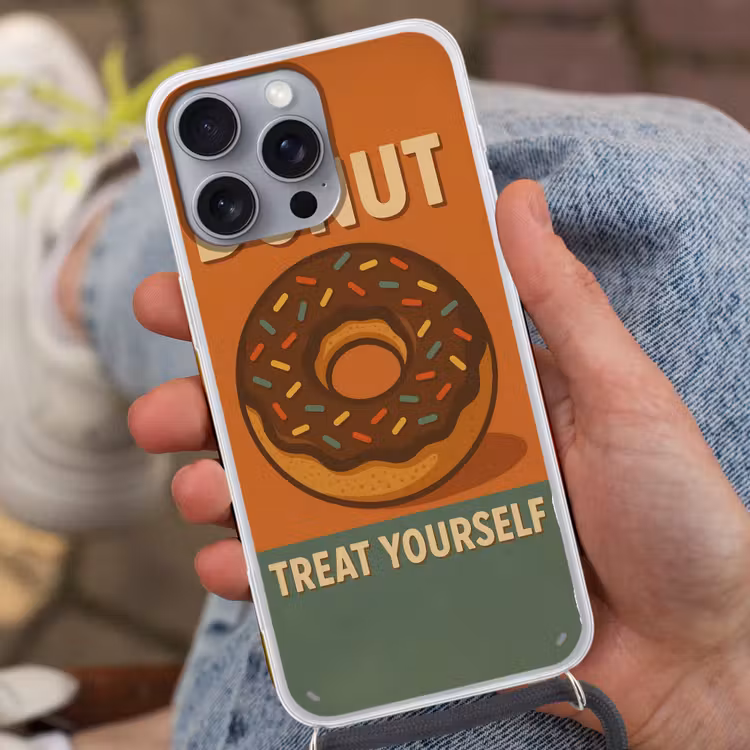 Donut - Spikkels - Kleurrijk - Quote Hoesje iPhone 16 Pro Max met koord klein -sfeer3