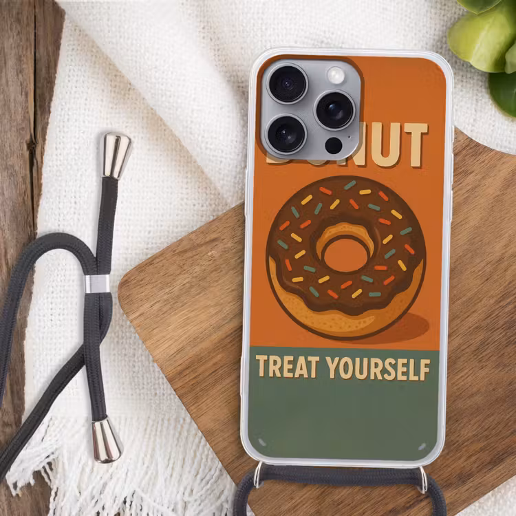 Donut - Spikkels - Kleurrijk - Quote Hoesje iPhone 16 Pro Max met koord klein -sfeer4